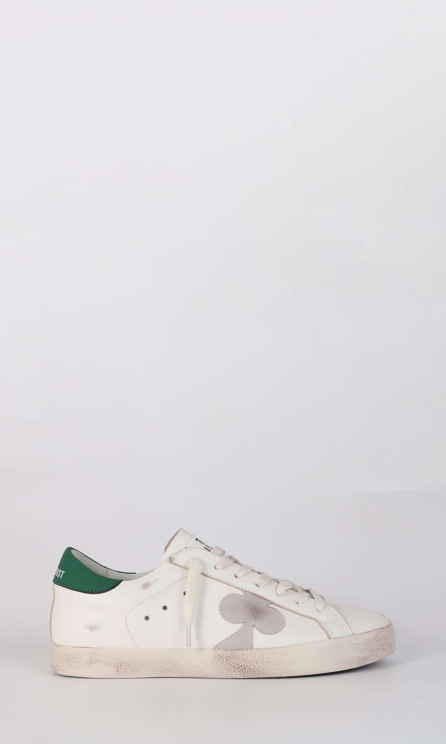 Distressed Leather Sneaker: Milano - GRAY CLOVER WITH GREEN HEEL