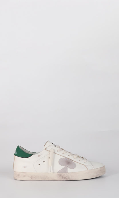 Distressed Leather Sneaker: Milano - GRAY CLOVER WITH GREEN HEEL