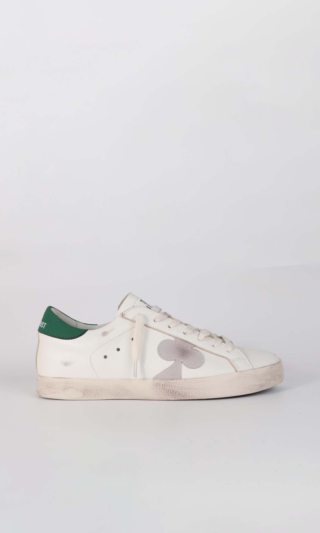 Distressed Leather Sneaker: Milano - GRAY CLOVER WITH GREEN HEEL