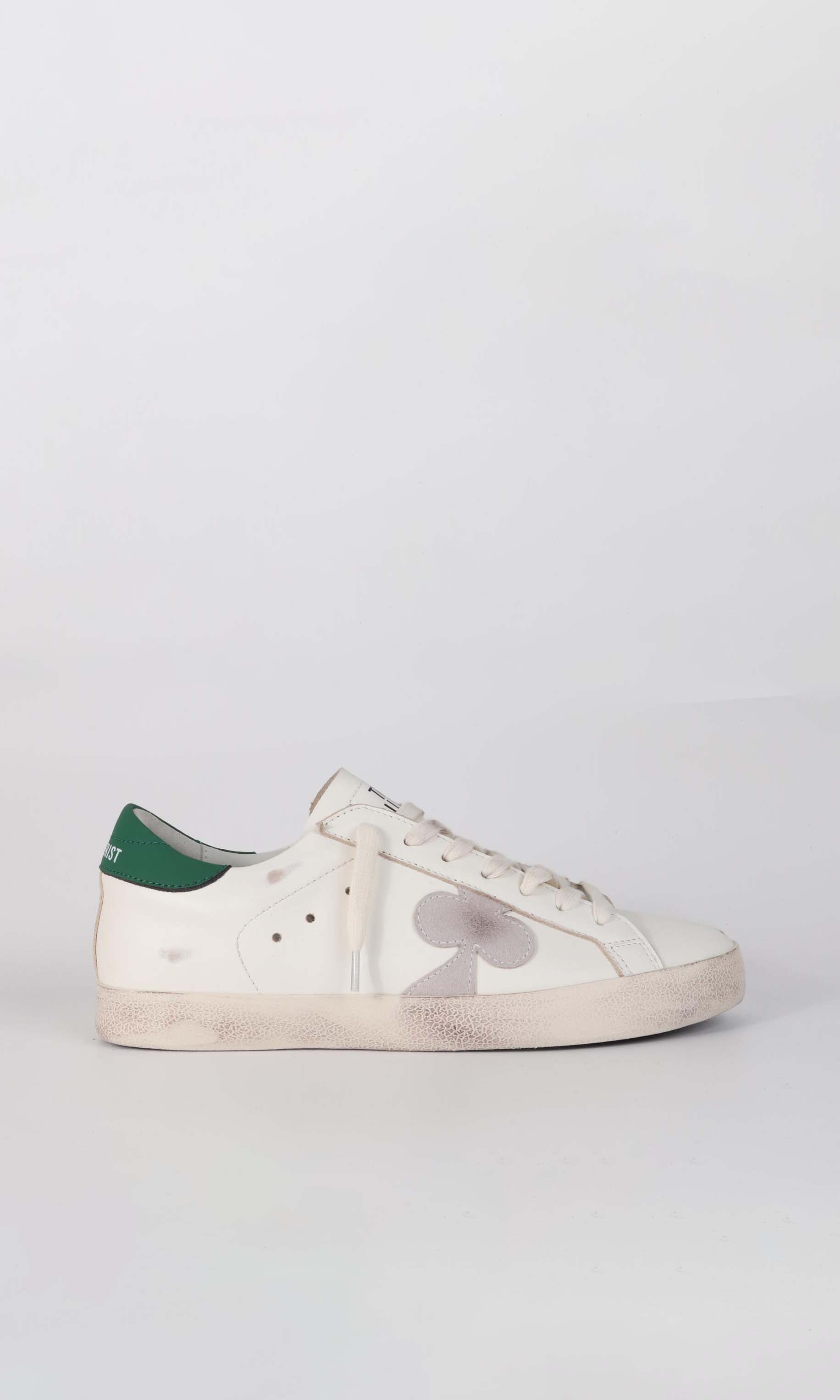 Distressed Leather Sneaker: Milano - GRAY CLOVER WITH GREEN HEEL