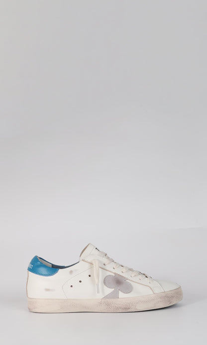 Women's Distressed Leather Sneaker: Milano - GRAY CLOVER WITH BLUE HEEL