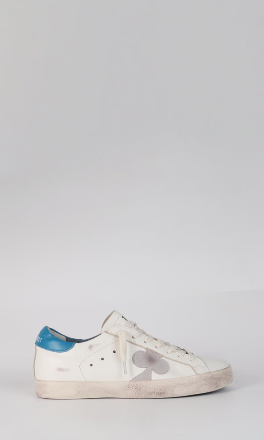 Distressed Leather Sneaker: Milano - GRAY CLOVER WITH BLUE HEEL