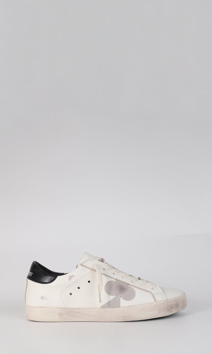 Distressed Leather Sneaker: Milano - GRAY CLOVER WITH BLACK HEEL