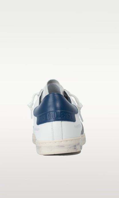 Distressed Leather Sneaker: Geneva - NAVY HEEL