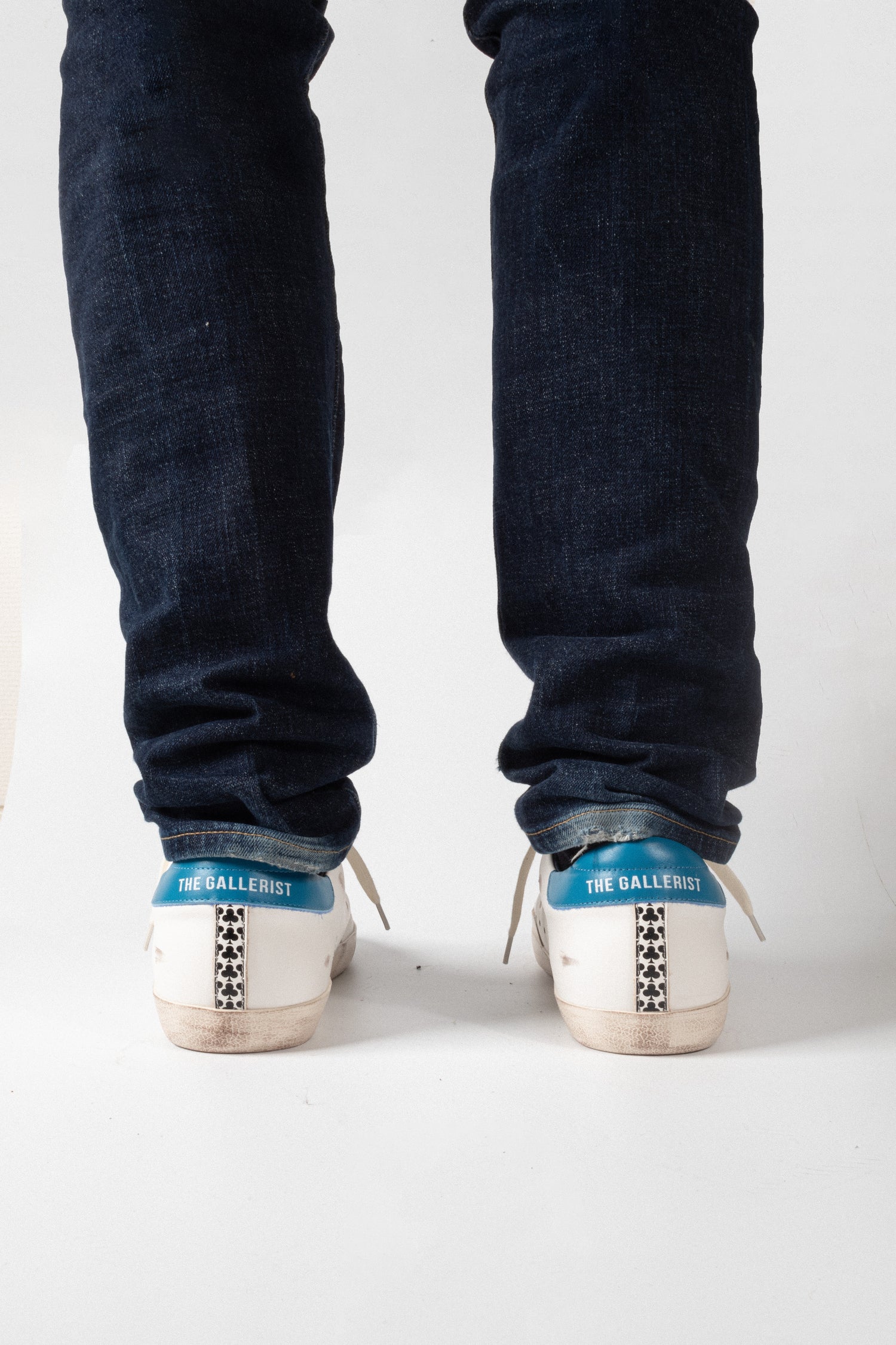 Distressed Leather Sneaker: Milano - GRAY CLOVER WITH BLUE HEEL