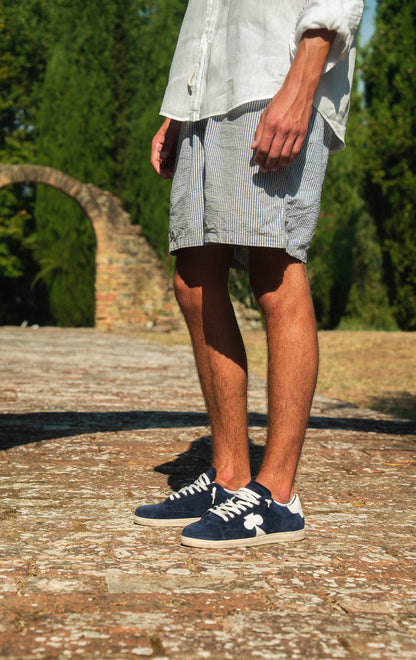 Distressed Leather Sneaker: Geneva - DARK BLUE