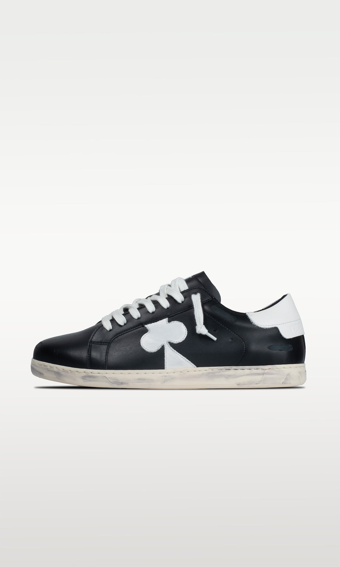 Distressed Leather Sneaker: Geneva - BLACK & WHITE