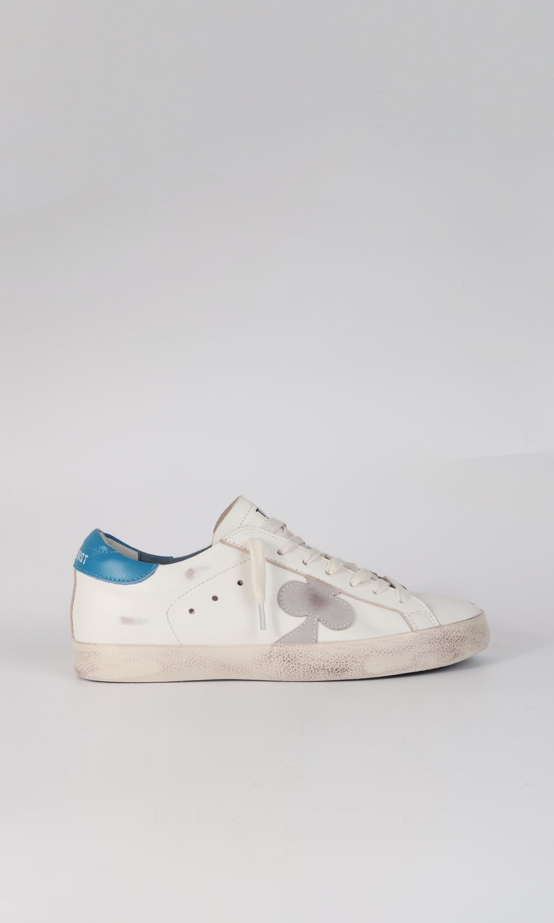 Distressed Leather Sneaker: Milano - GRAY CLOVER WITH BLUE HEEL