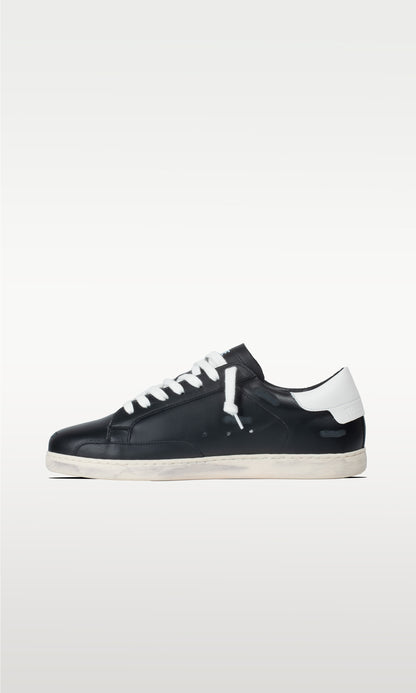 Distressed Leather Sneaker: Geneva - BLACK &amp; WHITE