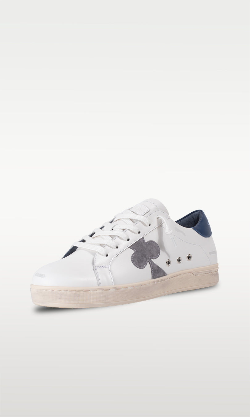Distressed Leather Sneaker: Milano - NAVY HEEL
