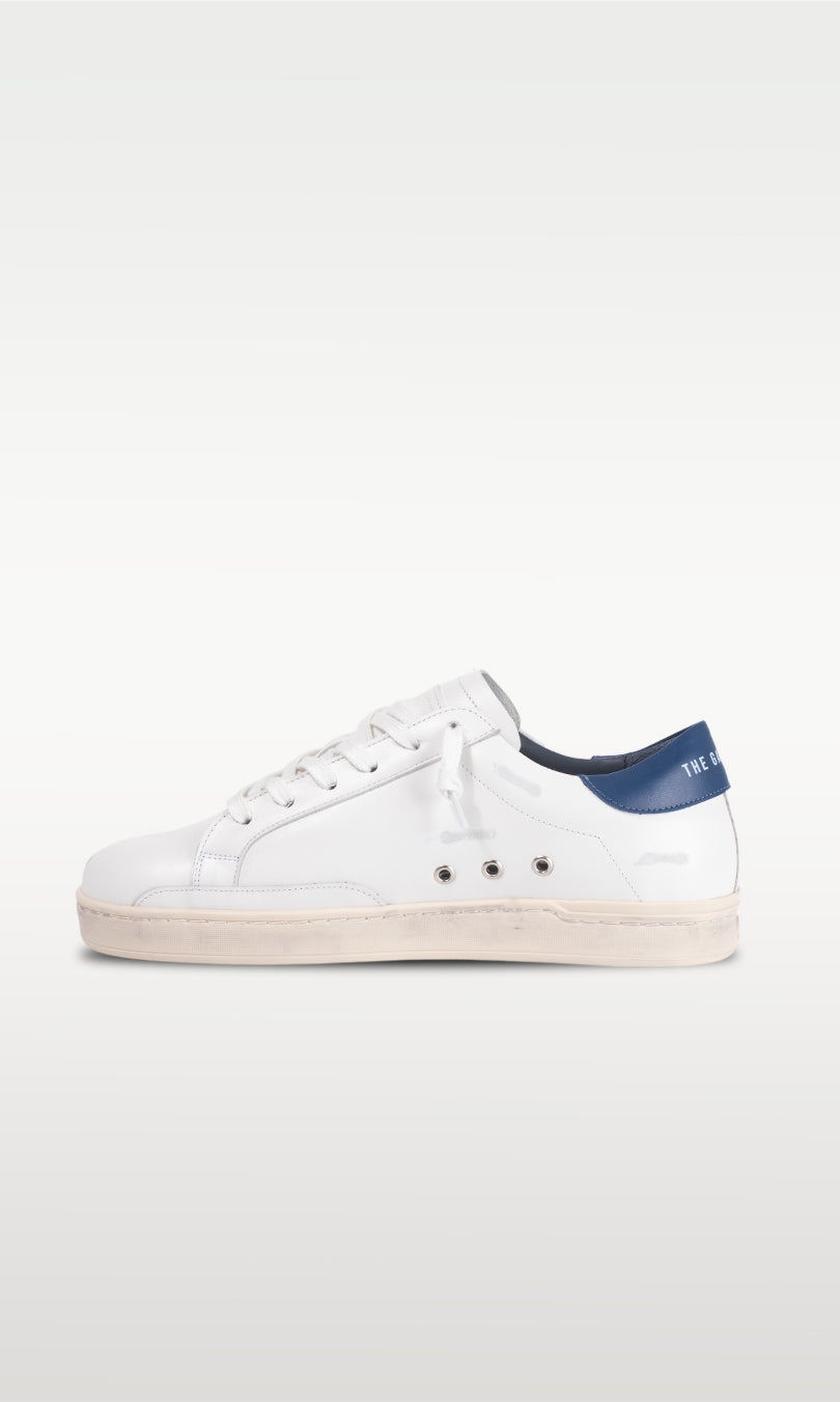 Distressed Leather Sneaker: Milano - NAVY HEEL