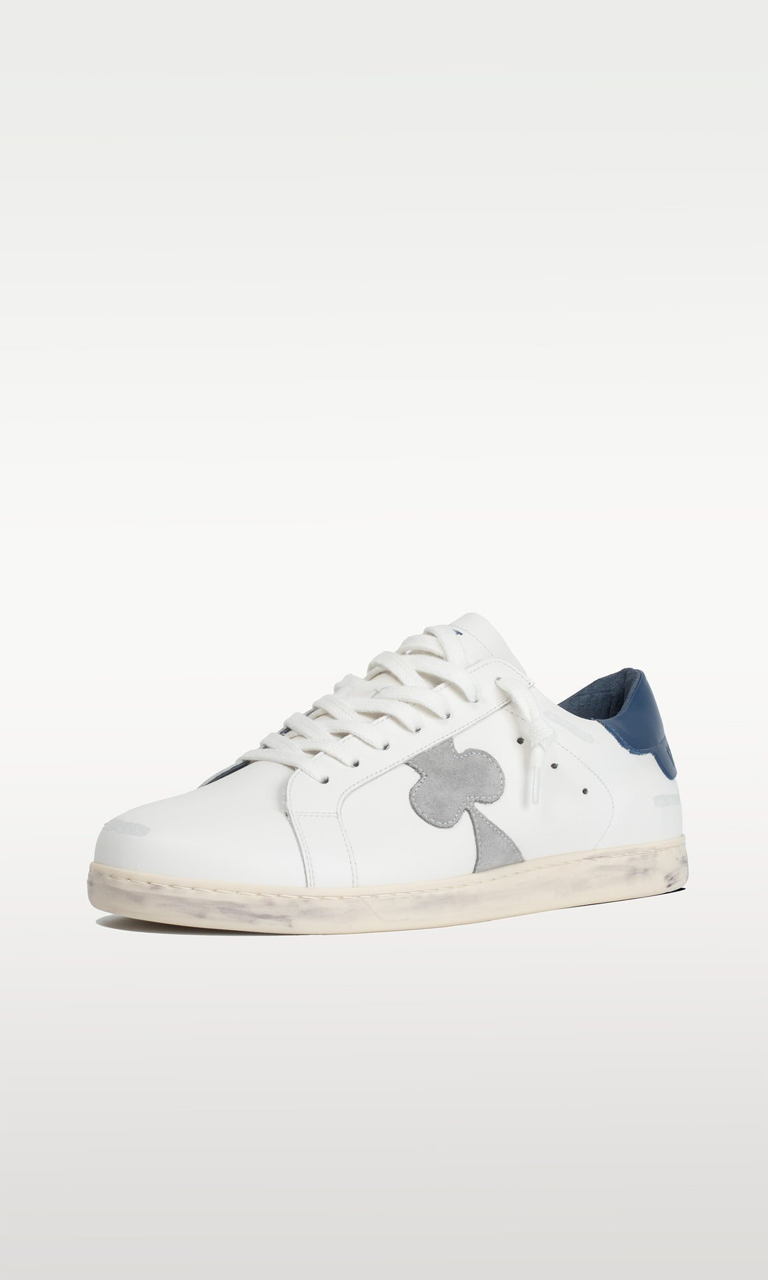 Distressed Leather Sneaker: Geneva - NAVY HEEL
