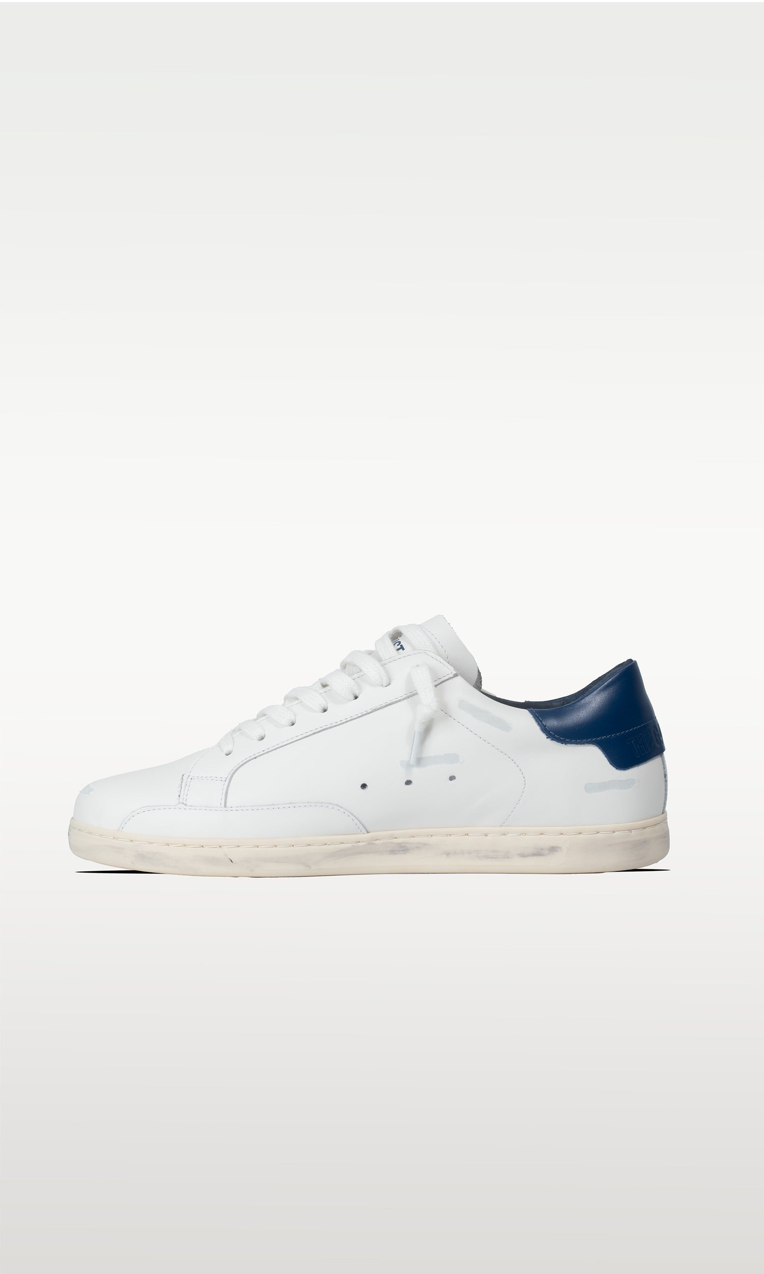 Distressed Leather Sneaker: Geneva - NAVY HEEL
