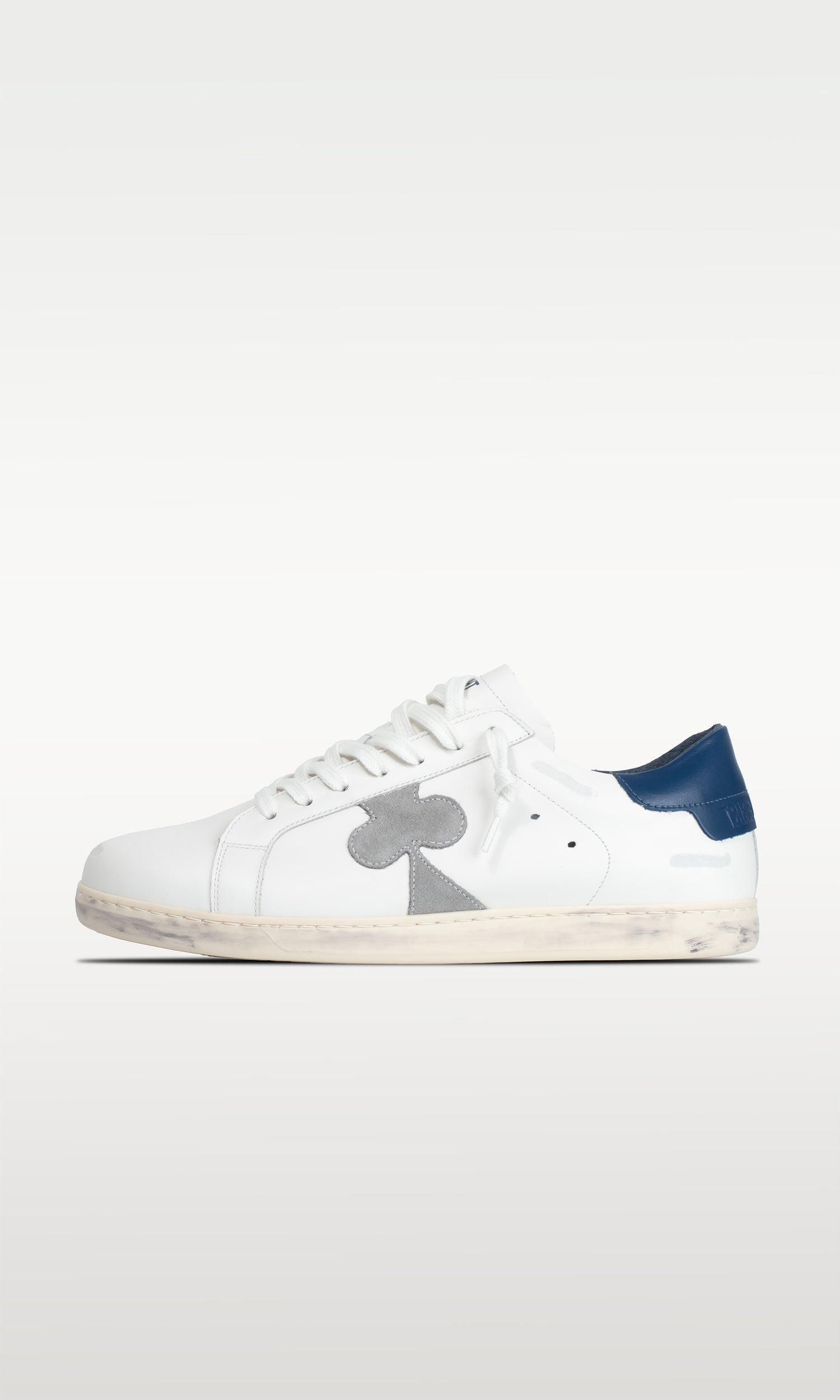 Distressed Leather Sneaker: Geneva - NAVY HEEL